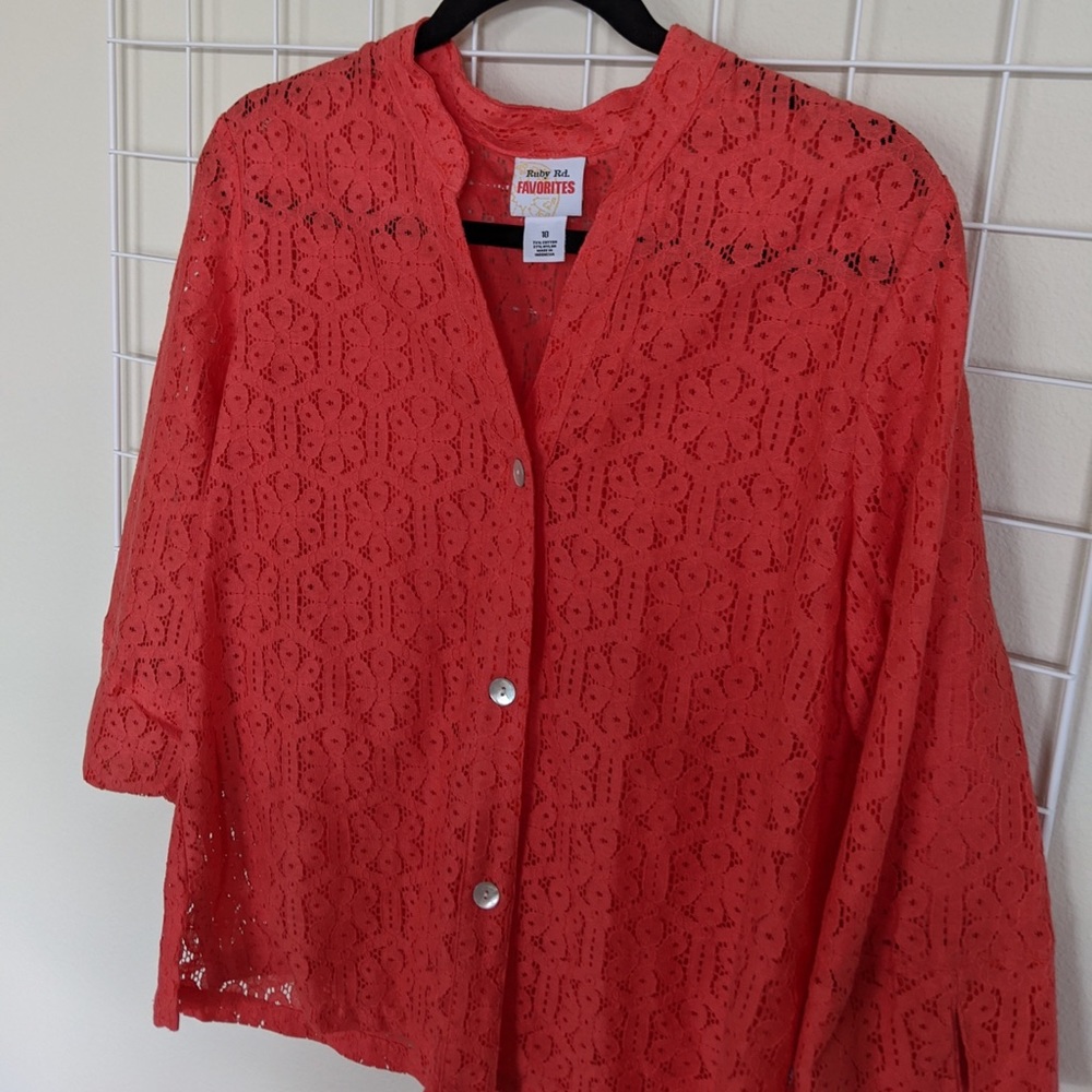 Ruby Rd Favorites Red Lace Button-Up Blouse - image 1